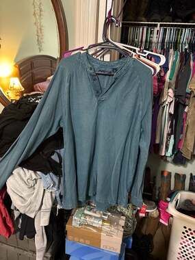 Weathered Casuals Men's Blue Long Sleeve Henley Slub Shirt